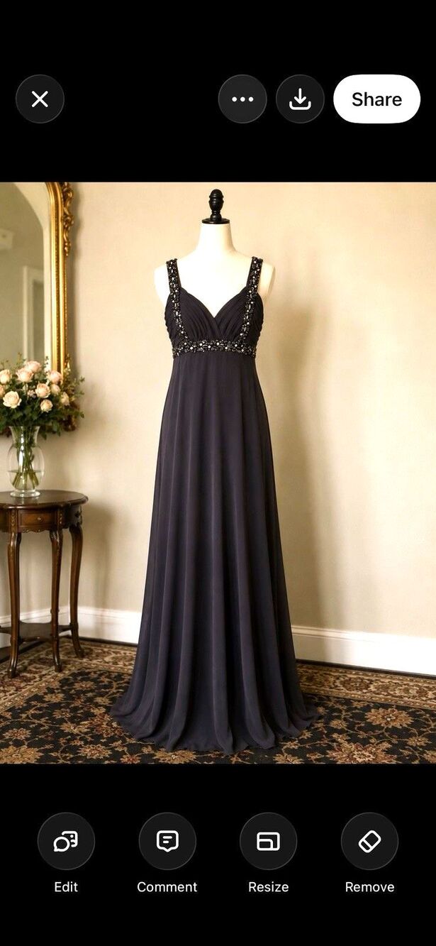 Betsy & Adam Size 6 Women’s Beaded Sequined Evening Gown 34” Bust 26” W Black